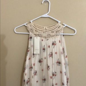 Off white sleeve dress- crochet neckline - Large